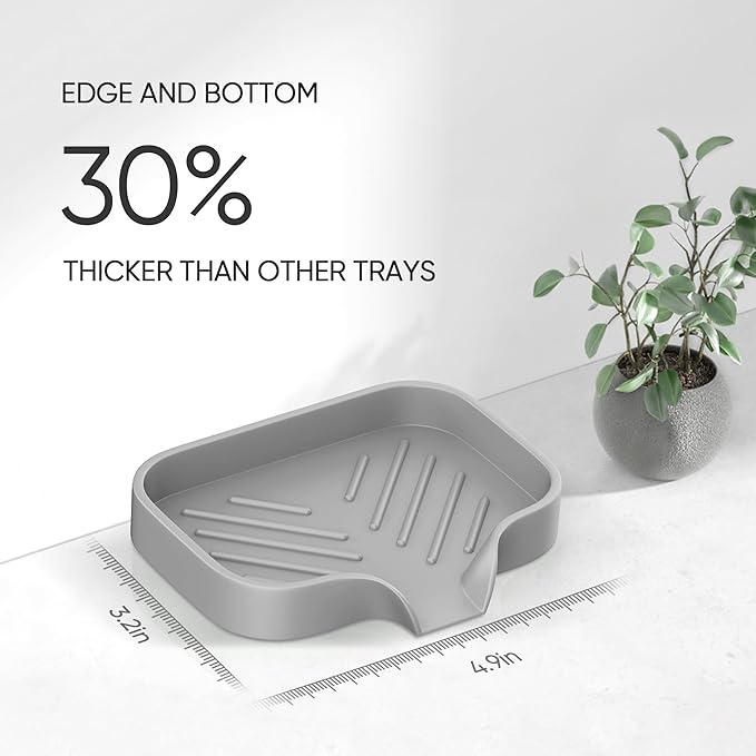 Silicone Soap Holder, 4 Pcs Thickened High-Purity Silicone, Self-Draining Soap Tray for Shower (Gray)