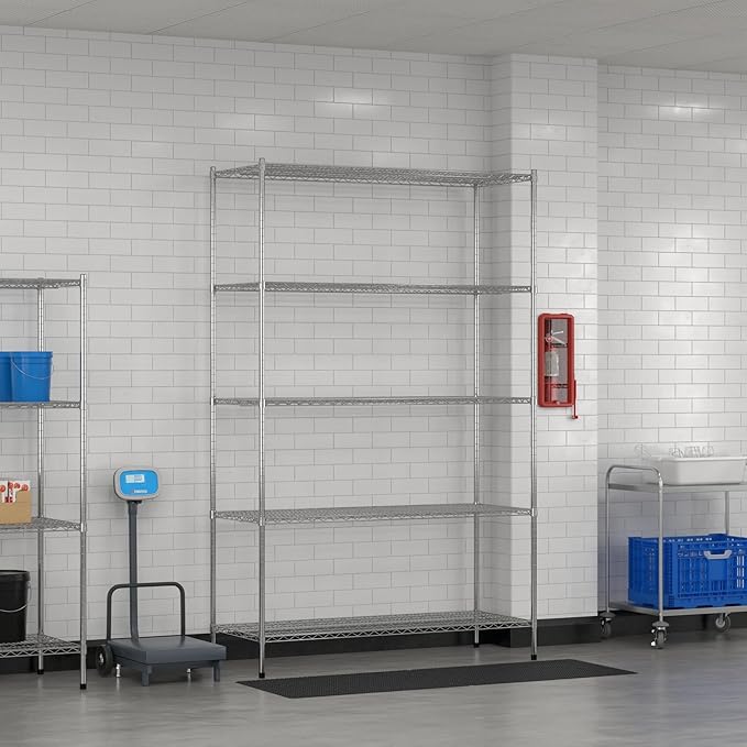 Commercial NSF Listed Chrome Stationary Wire Shelving Kit 24" x 60" x 96", with 5 Shelves Perfect for Warehouse, Walk-in Refrigerator, Freezer, Grocery Store, Restaurant, Dishroom