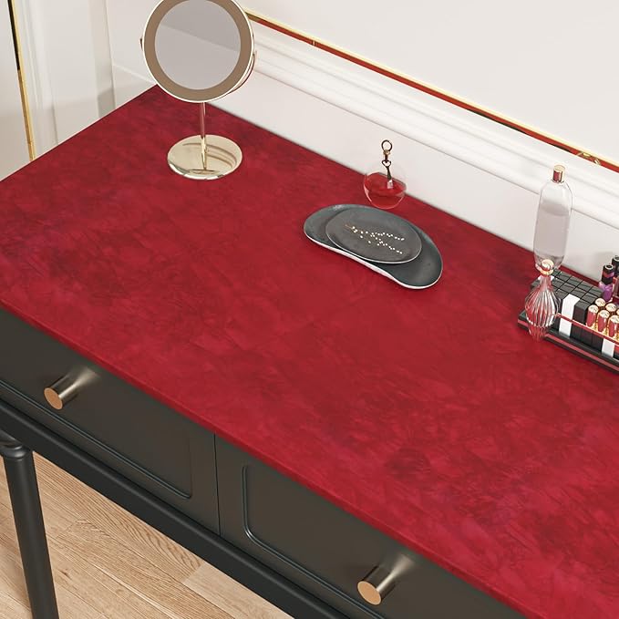 CHIHUT Romantic Red Felt Fabric Roll Self Adhesive Velvet Flocking Liner for Jewelry Drawer Art Crafts Thick Removable Soft Velvet Drawer Liner for Dresser Shelf Liner 12”x472” Red Contact Paper