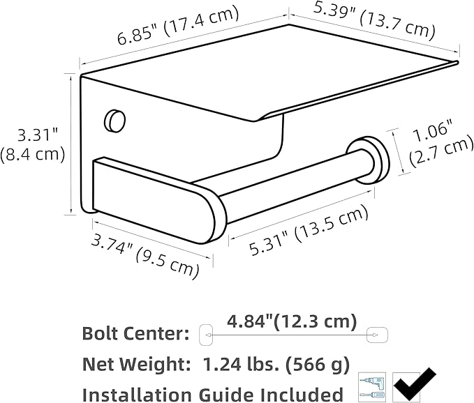 Toilet Paper Holder with Phone Shelf, APLusee SUS 304 Stainless Steel Bathroom Tissue Holder, Wall Mounted Roll Paper Dispenser, Brushed Nickel