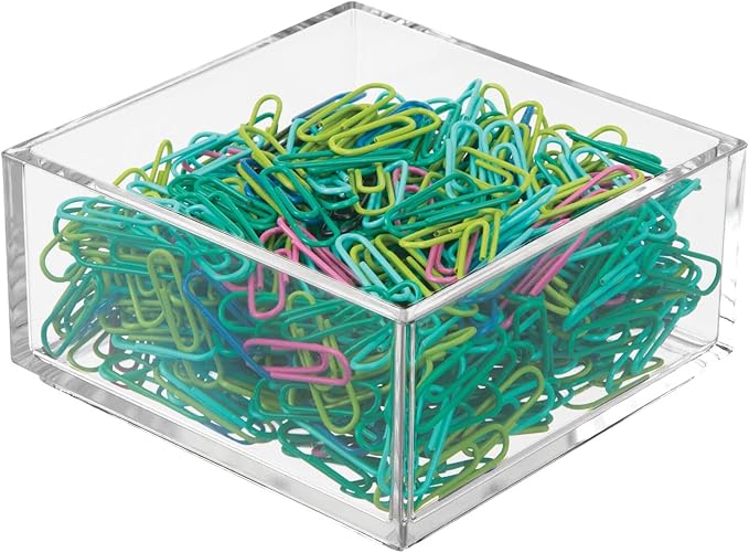 mDesign Plastic Square Desk Organizer Tray for Home Office, Drawers, Desktop, Holder for Pens, Paper Clips, Office Supply Accessory - Lumiere Collection - 6 Pack - Clear