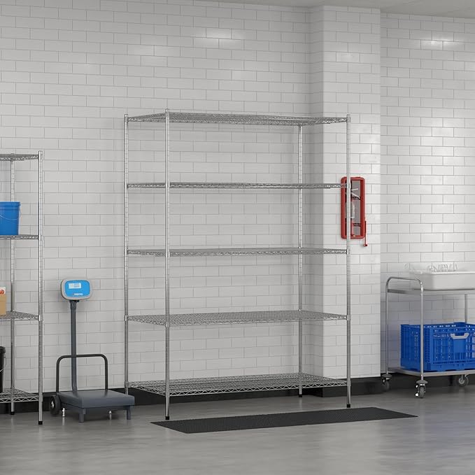 Commercial NSF Listed Chrome Stationary Wire Shelving Kit 30" x 60" x 86", with 5 Shelves Perfect for Warehouse, Walk-in Refrigerator, Freezer, Grocery Store, Restaurant, Dishroom