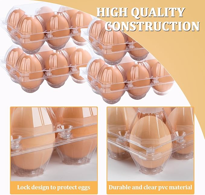 APOCHON 200PCS Clear Plastic Egg Cartons 6 Count,Half Dozen Egg Cartons Cheap Bulk for Chicken Eggs,Reusable Egg Holder for Family,Pasture,Farm Markets Display - Medium Egg Containers 2x3 Grids