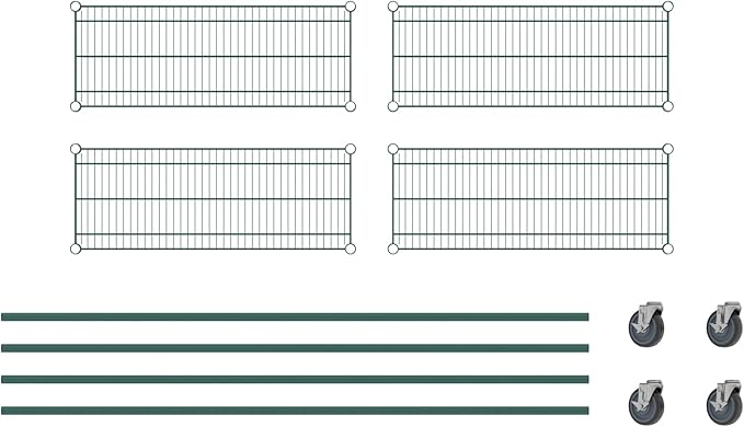 Commercial NSF Listed Green Epoxy Mobile Wire Shelving Kit 14" x 36" x 80", with 4 Shelves Perfect for Warehouse, Walk-in Refrigerator, Freezer, Grocery Store, Restaurant, Dishroom