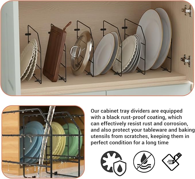 Baking Sheet Organizer Set of 6，17"x13" Vertical Tray Dividers for Kitchen Cabinets，Black Metal Cabinet Divider，Metal Wire Storage for Pans, Baking Trays and Cookware