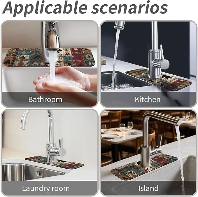 Kitchen Sink Splash Guard，American tribes Faucet Mat Sink Gadgets-Super Absorbent Fast Drying Mat Drip Catcher for Kitchen, Bathroom,Sink Mat, Dish Drying Mat, Bathroom(15" X 5.5" )