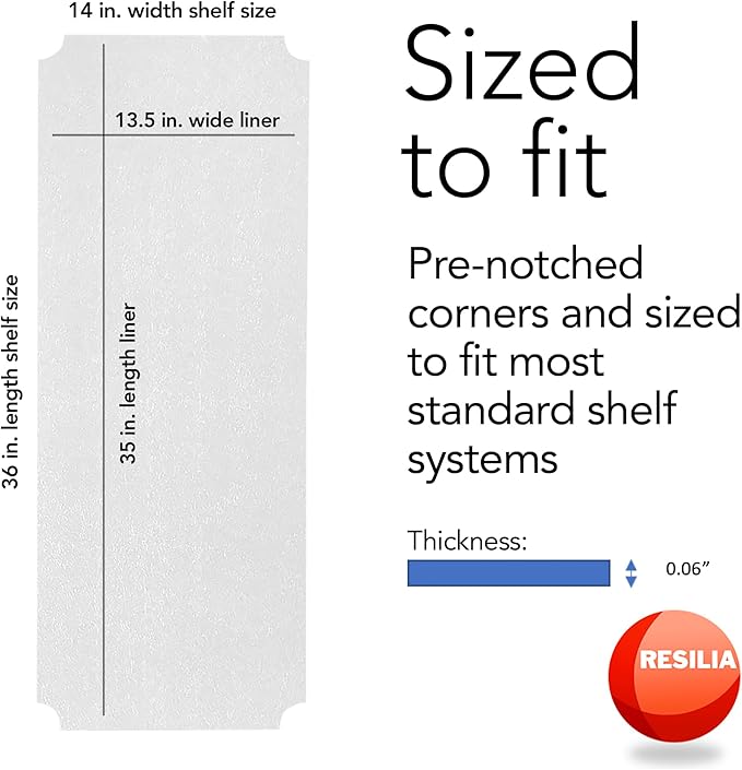 RESILIA Shelf Liner Set for Wire Shelving Rack – 5 Pack, 14 Inch Long x 36 Inch Wide, Clear Plastic Vinyl Covers for Kitchen, Pantry, & Garage Racks, Made in The USA