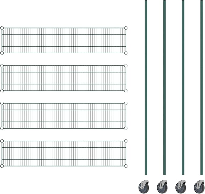 Commercial NSF Listed Green Epoxy Mobile Wire Shelving Kit 12" x 54" x 80", with 4 Shelves Perfect for Warehouse, Walk-in Refrigerator, Freezer, Grocery Store, Restaurant, Dishroom