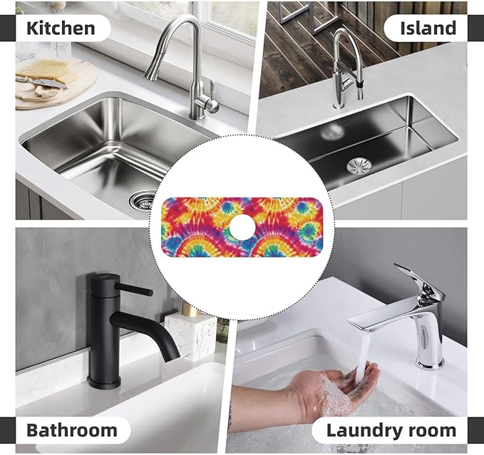 Abstract Colorful Tie Dye Kitchen Sink Splash Guard Faucet Mat Super Absorbent Fast Drying Mat Sink Gadgets-Fast Drying Pad Sink Mat For Kitchen Bathroom (15" X 5.5" )