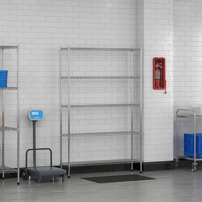 Commercial NSF Listed Chrome Stationary Wire Shelving Kit 12" x 48" x 74", with 5 Shelves Perfect for Warehouse, Walk-in Refrigerator, Freezer, Grocery Store, Restaurant, Dishroom