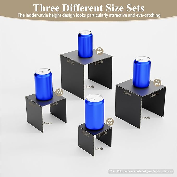 Matte Metal Display Stand,6 Pcs 2 Set Display Risers for Display, Metal Rectangular Display Shelf for Showcase, Dessert, Toys, Perfume (Black, 3''x4''x5 x6)