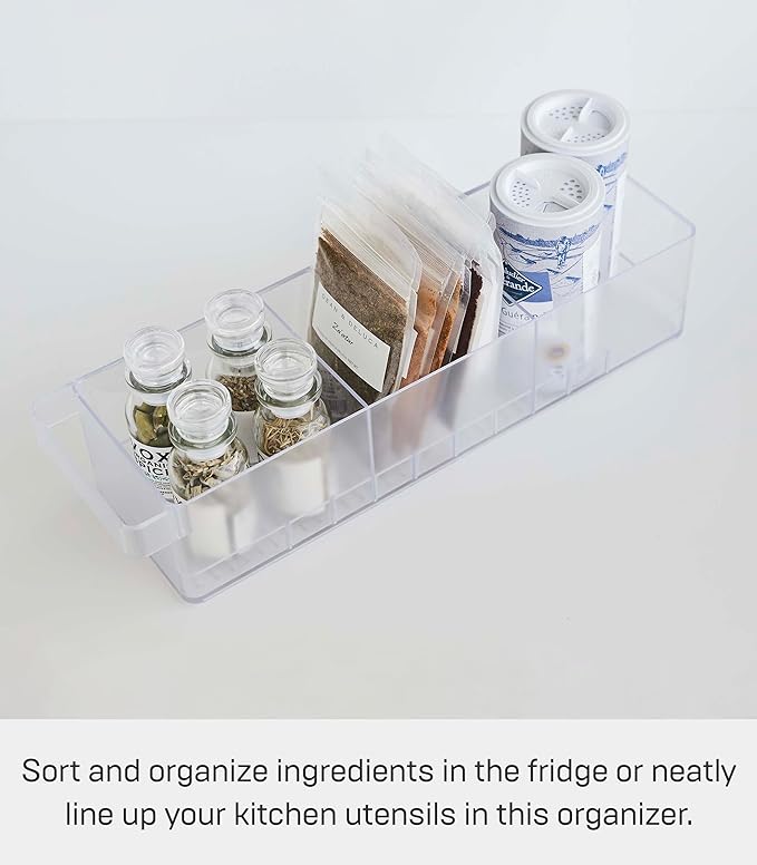 Yamazaki Home Tower Refrigerator Food Case Storage Kitchen Organizer With Adjustable Dividers - Transparent Pantry Holder, Stackable Fridge Drawer - Abs Plastic -