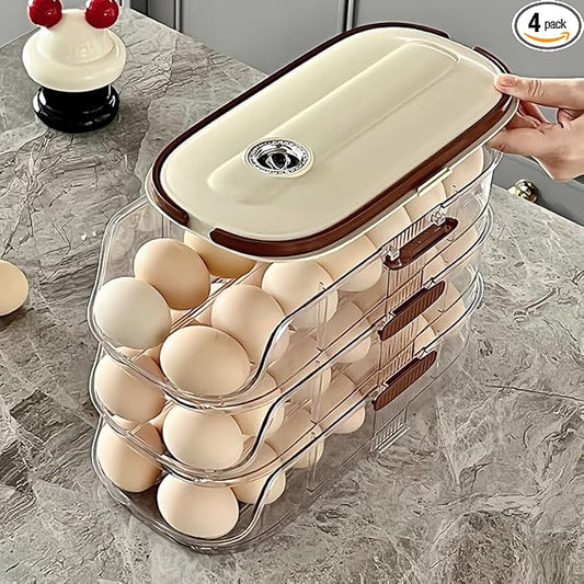 Auto Rolling Egg Holder for Fridge– 2-Tier Gravity Fed Egg Dispenser, Space-Saving Fridge Organizer for Fresh Eggs, No Assembly Required