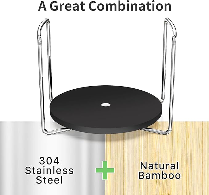 Plate Holder for Kitchen Drawers - Bamboo Dish Racks for Kitchen Counter 2Pcs Black S&L - Adjust 6.75" to 12.5" Stainless Steel Plate and Bowl Organizer for Cabinet, RV, Countertop