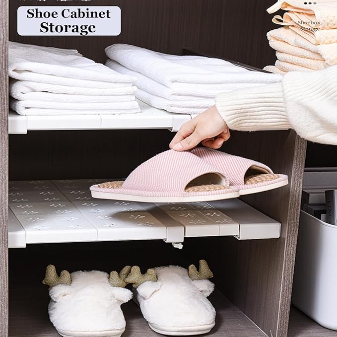 Expandable Closet Shelves Organizers, Heavy Duty Adjustable Wardrobe Tension Shelf Rod DIY Cabinet Holders Storage Rack Divider Separator for Kitchen Bathroom Bedroom Garage