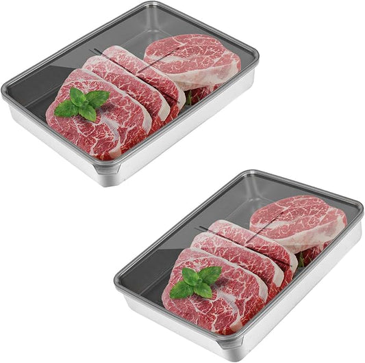 Verveia 2Pack Bacon Container for Refrigerator，Deli Meat Container for Fridge,304SS Airtight Food Storage Container,Stackable Fridge Organizer with Locking Lid (BPA Free)