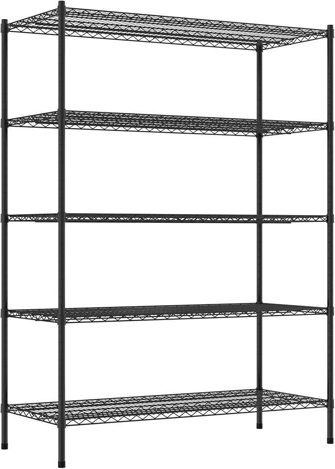Commercial NSF Listed Black Epoxy Stationary Wire Shelving Kit 24" x 54" x 74", with 5 Shelves Perfect for Warehouse, Walk-in Refrigerator, Freezer, Grocery Store, Restaurant, Dishroom
