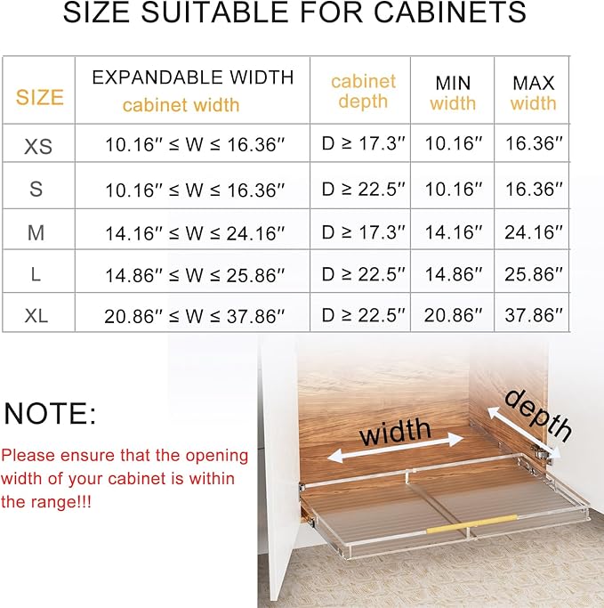 SANNO Pull Out Cabinet Organizer,Expandable Slide Out Shelf, Bottom-Mounted Sliding Shelf Under Sink Shelf, Expandable Shelves with Sliding for Kitchen Cabinets Under Sink,3