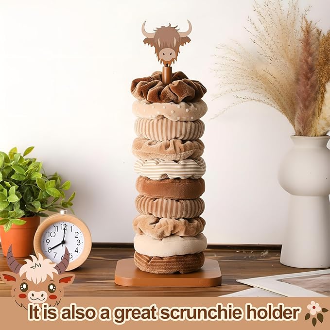 Leinuosen Brown Paper Towel Holder Cute Highland Cow Wooden Paper Towel Holder Brown Bathroom Countertop Accessories Kitchen Stand Organizer Standing Apartment Decor Housewarming Gift