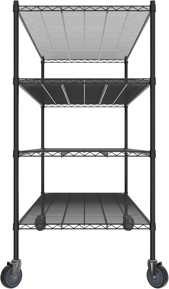 Commercial NSF Listed Black Epoxy Mobile Wire Shelving Kit 30" x 72" x 60", with 4 Shelves Perfect for Warehouse, Walk-in Refrigerator, Freezer, Grocery Store, Restaurant, Dishroom
