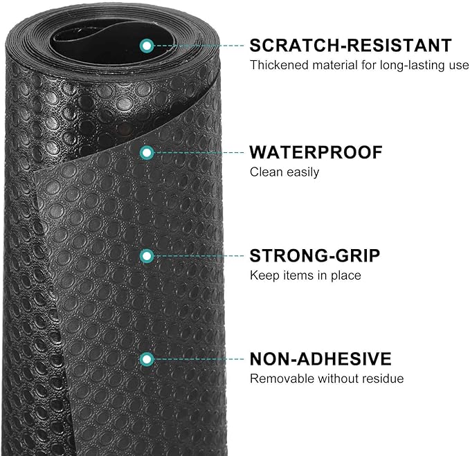 HARFINGTON Shelf Liner 12" x 10ft EVA Non-Slip Drawer Mats Waterproof Circular Mesh Texture Liner for Kitchen Cabinets Cupboard Refrigerator Shelves, Black