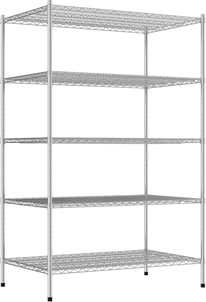 Commercial NSF Listed Chrome Stationary Wire Shelving Kit 30" x 48" x 74", with 5 Shelves Perfect for Warehouse, Walk-in Refrigerator, Freezer, Grocery Store, Restaurant, Dishroom