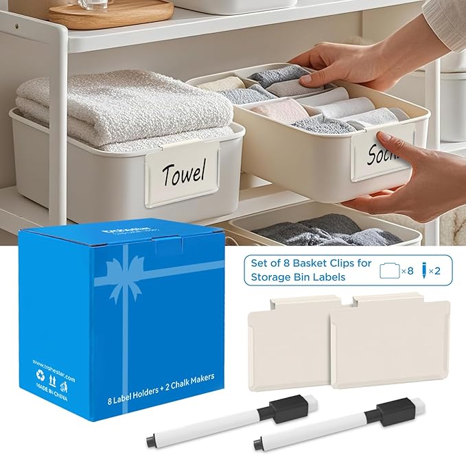 trohestar Metal Pantry Baskets Labels Clip On for Storage Bins | Edge Fold-Cream (Edge Fold-Cream, 8 Metal Label Clip)