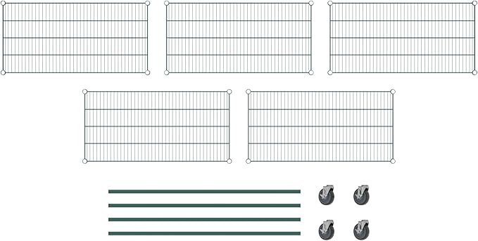 Commercial NSF Listed Green Epoxy Mobile Wire Shelving Kit 21" x 42" x 60", with 5 Shelves Perfect for Warehouse, Walk-in Refrigerator, Freezer, Grocery Store, Restaurant, Dishroom