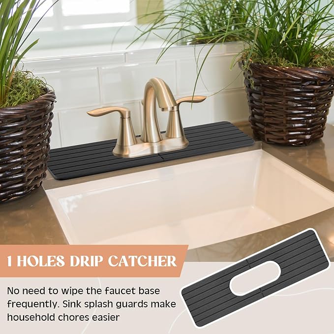 Teenyyou an Oval Hole Gray Faucet Mat for Kitchen Sink 17.32" x 4.6" Kitchen Faucet Absorbent Mat Diatomite Splash Guard for Sink Quick Drying Stone Drip Catcher for Bathroom Counter