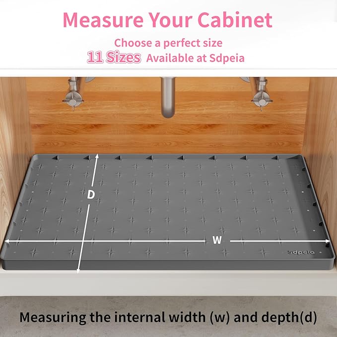 Sdpeia Under Sink Mat 28"×19" Waterproof Silicone Cabinet Liner & Sink Protector for Kitchen & Bathroom, Multi-Purpose Organizers Tray for Pets, Laundry, Cat Litter Mat,Gray