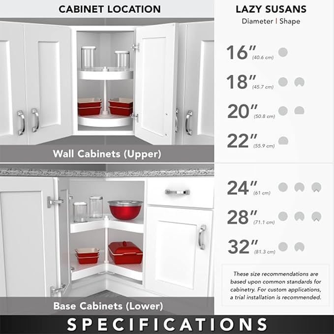 Rev-A-Shelf 28" Dual Tier Pie-Cut Lazy Susan Organizer for Base Corner Kitchen Cabinets, Two Plastic Home Storage Shelves, Almond, LD-2942-28-15-1