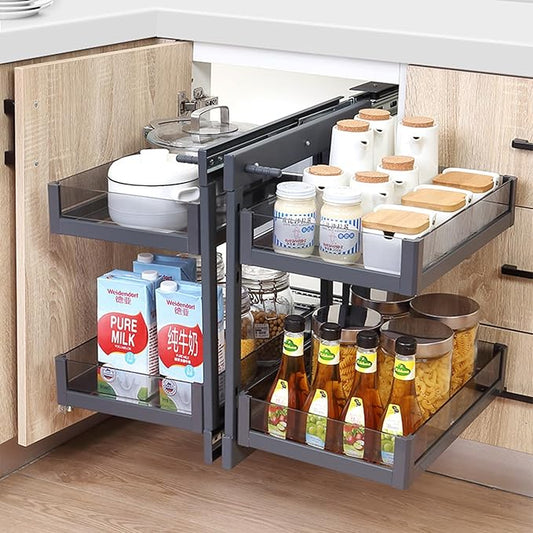 Gdrasuya10 Modern Blind Corner Cabinet Pull Out Organizer, 15" Opening Blind Cabinet Organizer 2 Tier Pull Out Shelf Organiser for Kitchen Cabinét Slide Out Organiser for Right or Left Open