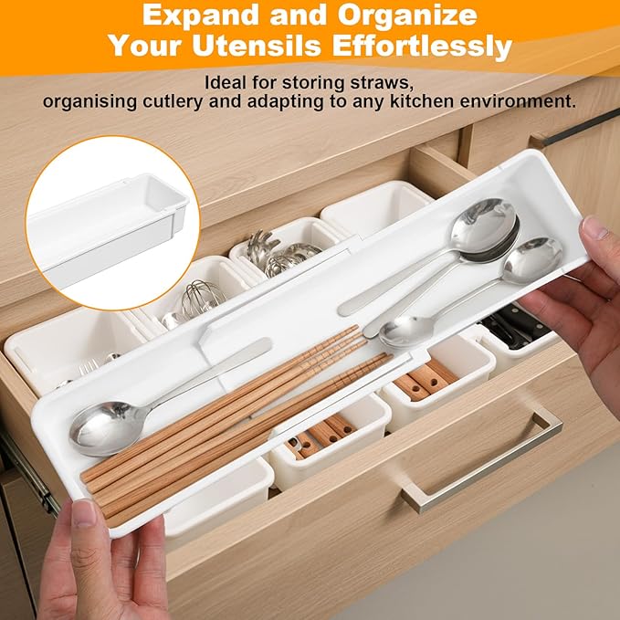 4pcs white drawer organizer Expandable drawer dividers vanity Drawers Storage Tray Expandable drawers organizer trays Dividers to Organize and Store for Bedroom, Bathroom, Kitchen Utensils