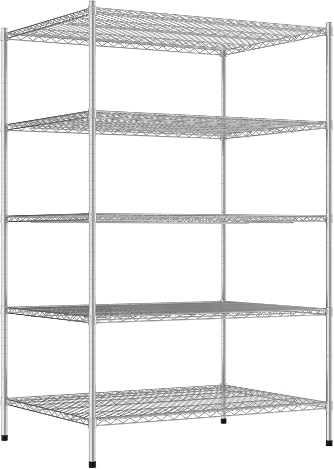 Commercial NSF Listed Chrome Stationary Wire Shelving Kit 36" x 48" x 74", with 5 Shelves Perfect for Warehouse, Walk-in Refrigerator, Freezer, Grocery Store, Restaurant, Dishroom