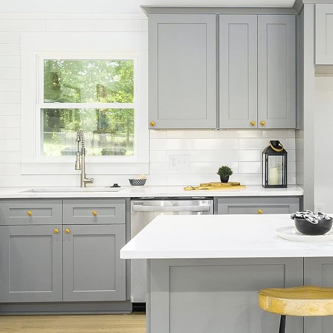 Ravinte 50 Pack Brushed Brass Cabinet Pulls - 1-1/4 inch Kitchen Cabinet Knobs and Drawer Pulls for Dresser Drawers