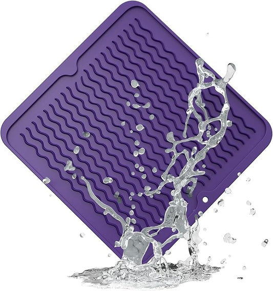 ZLR Silicone Dish Drying Mat 12" x 12" Square - Small Heat Resistant Trivet & Countertop Protector for Air Fryer, Coffee Maker - Waterproof Kitchen Drain Pad for Cups, Fruit (Meadow Violet)