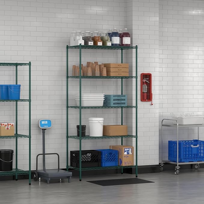 Commercial NSF Listed Green Epoxy Stationary Wire Shelving Kit 21" x 42" x 86", with 5 Shelves Perfect for Warehouse, Walk-in Refrigerator, Freezer, Grocery Store, Restaurant, Dishroom