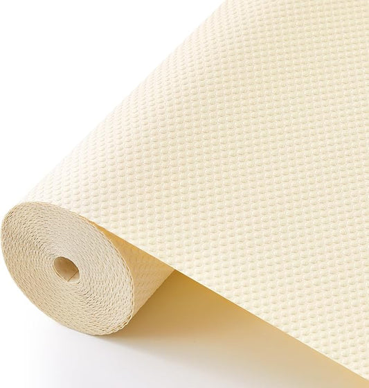 ALIUNI 100% EVA Shelf Liner for Kitchen Cabinet, 12" x 120" Drawer Liners Non Adhesive Non Slip Waterproof Plastic Paper, Dresser Pantry Bathroom Refrigerator Protector, Cream