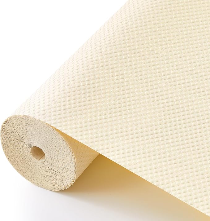 ALIUNI 100% EVA Shelf Liner for Kitchen Cabinet, 18" x 360" Drawer Liners Non Adhesive Non Slip Waterproof Plastic Paper, Dresser Pantry Bathroom Refrigerator Protector, Cream