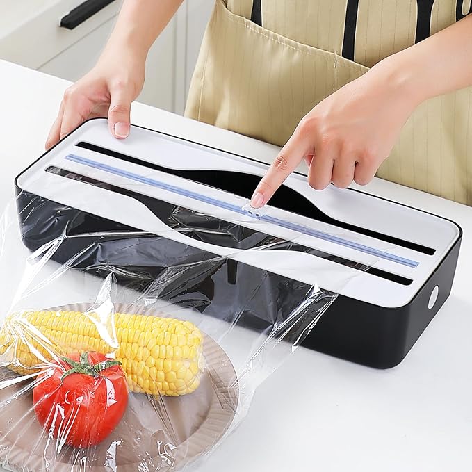Dual-Slot Multifunctional Kitchen Cutter | For Cling Film, Aluminum Foil, and Parchment Paper Storage & Cutting | Easily Cut Two Materials at Once (Black(magnetic))