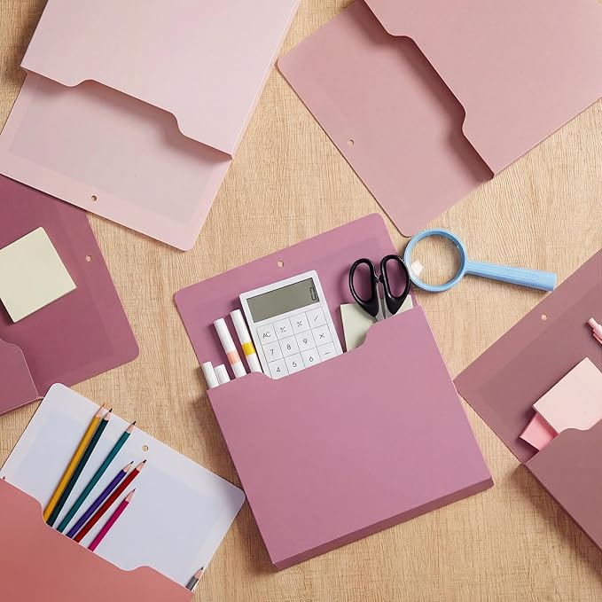Fuutreo 6 Pcs Magnetic Wall File Organizer Magnetic Wall File Holder Refrigerator Magazine Holder for Mail Letters Paper(Rose Pink,12.2 x 9.4 Inch)