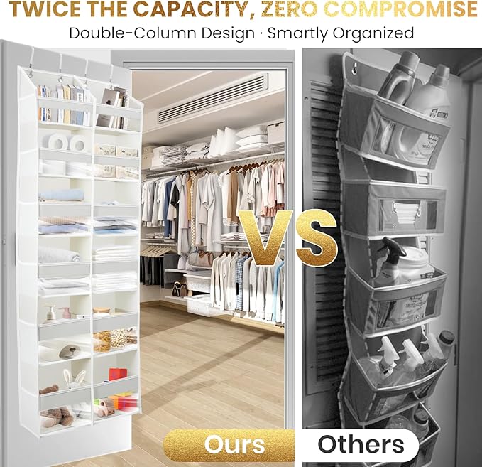 HOMELUX THEORY UPGRADED Over The Door Organizer Hanging - 100D EXTRA THICK & 50lbs HUGE CAPACITY 6 Large Front & 12 Side Pockets, Over The Door Shoe Organizer, Hanging Closet Organizer (Baby Blue, XL)