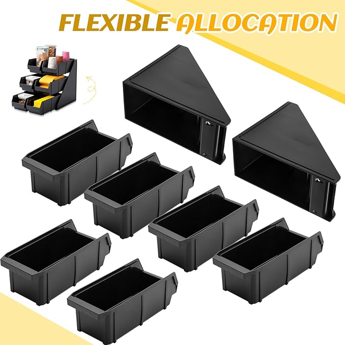 Novabright 3 Tier 6 Compartment Serve Condiment Bin Self Serve Condiment Bin Stand Countertop Plastic Containers Storage Display Rack for Coffee Shops Restaurants Bars(19.7" D X 11" W X 13.8" H)