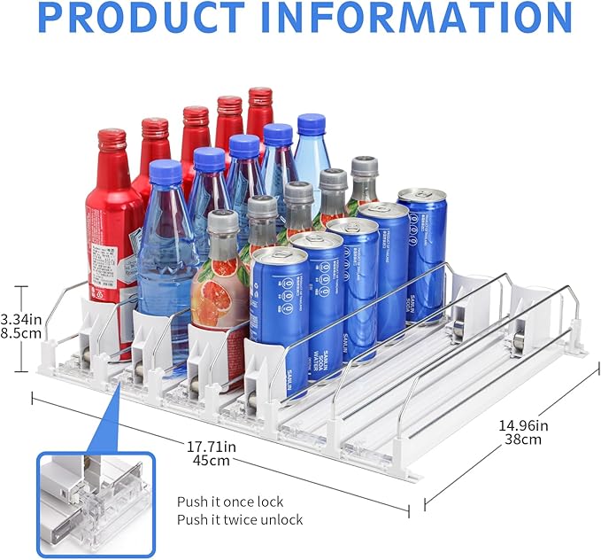 Upgraded Drink Organizer for Fridge，Soda Can Dispenser for Refrigerator，Automatic Self-Pushing Drink Pusher，Space-Saving Fridge Storage，Holds up to 30-35 Cans, 6 Row