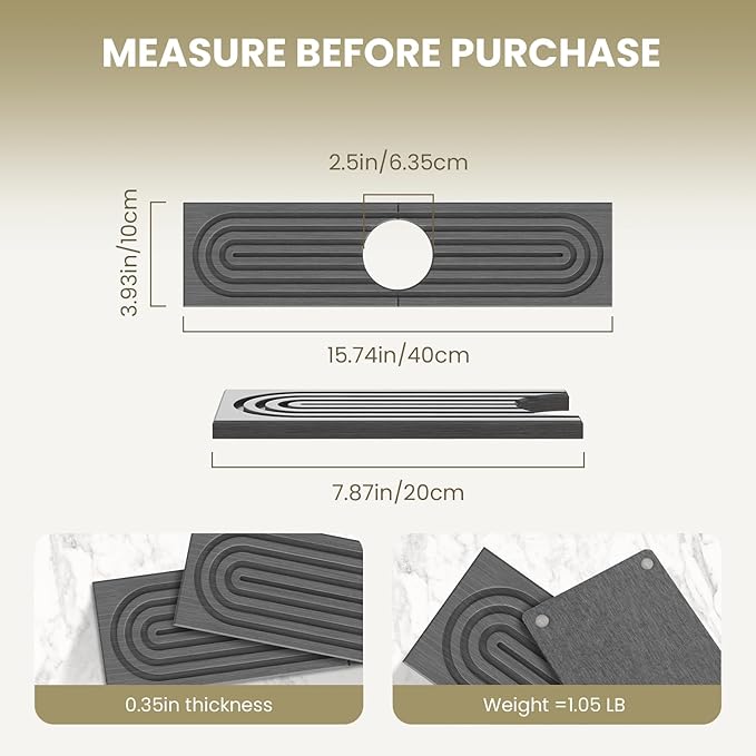 Faucet Mat for Kitchen Sink,Diatomite Fast Drying Stone Sink Tray,Faucet Splash Guard for Bathroom Counter [15.8"x4"],Super Absorbent, Prevents Moisture Buildup