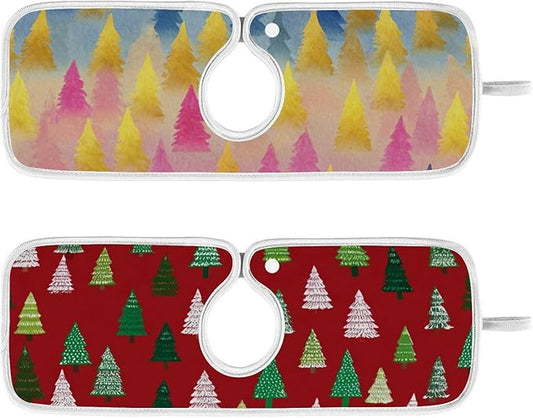 2 PCS Kitchen Sink Splash Guard 14.9 Inch Faucet Mat for Kitchen Sink Bathroom Sink Faucet Absorbing Drip Drain Mat Pad Microfiber Soft Washable Christmas Winter Trees