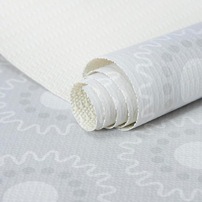 18X96 Inch Shelf Liner for Kitchen Cabinets, PVC Drawer Liner for Dresser Non-Slip Bathroom, Non-Adhesive Cabinet Liner Washable (White Circle)(1 Roll)