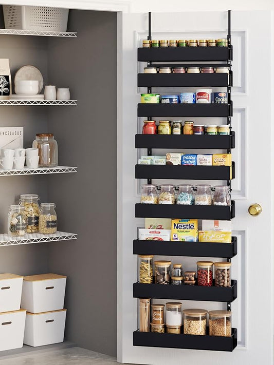 Over The Door Pantry Organizer - 9-Tier Hanging Spice Rack with Metal Shelving for Kitchen Pantry Organization and Storage, Black