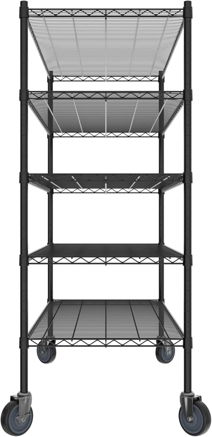 Commercial NSF Listed Black Epoxy Mobile Wire Shelving Kit 24" x 54" x 60", with 5 Shelves Perfect for Warehouse, Walk-in Refrigerator, Freezer, Grocery Store, Restaurant, Dishroom