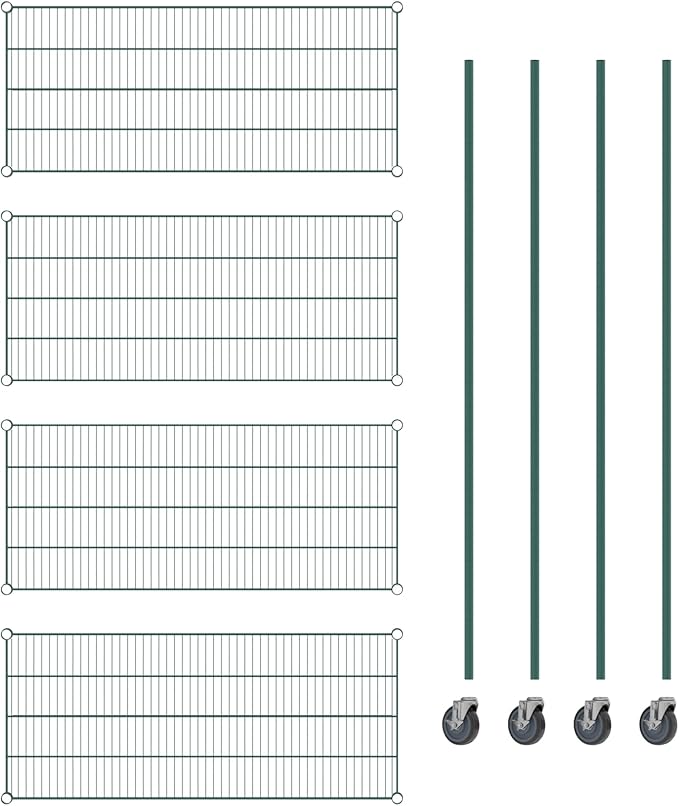 Commercial NSF Listed Green Epoxy Mobile Wire Shelving Kit 21" x 48" x 80", with 4 Shelves Perfect for Warehouse, Walk-in Refrigerator, Freezer, Grocery Store, Restaurant, Dishroom